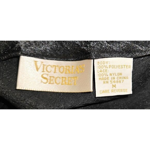 VTG Victorias Secret Lingerie Gold Label 90s Sz M Black Satin Chemise Nightie - Picture 7 of 9